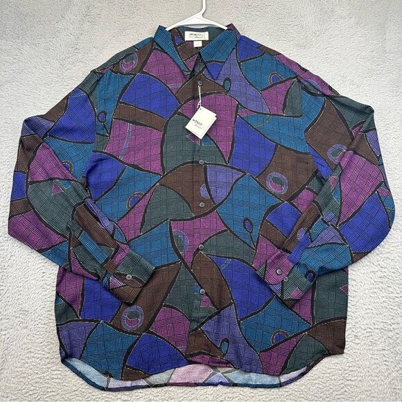 Mondo‎ Di Marco Shirt Mens 1X Big Colorful Abstract Disco Funky Rayon Italy NEW - Picture 1 of 16